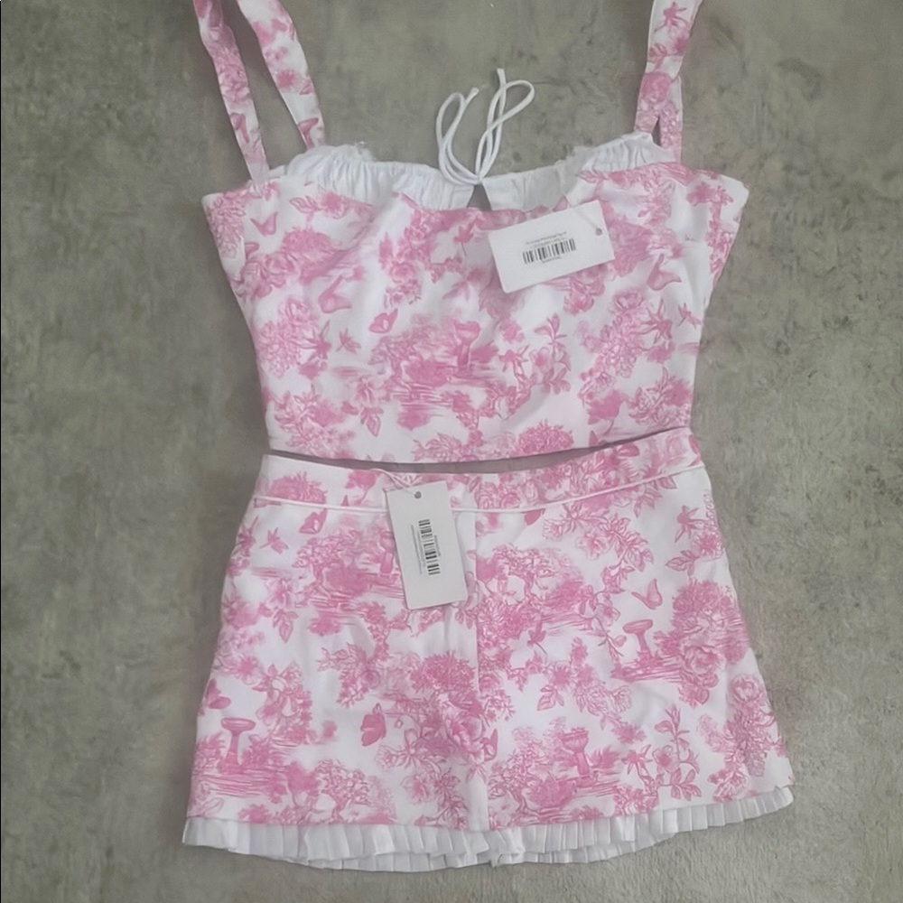 Pink and White Floral Two-Piece Toile Set Beginning Boutique